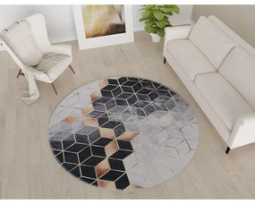 Covor negru-alb lavabil rotund ø 100 cm – Vitaus