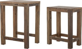 Set de 2 măsuțe laterale rustice din lemn reciclat maro, 26x40x50 cm și 36x40x57 cm, „Galen"