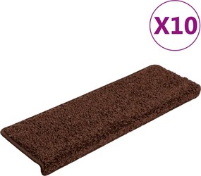 vidaXL Covorașe pentru scări, 10 buc., 65x21x4 cm, maro, cu margini dreptunghiulare