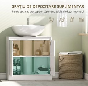 HOMCOM Dulap Sub Lavoar pentru Baie cu 2 Uși și Raft Reglabil, pentru Lavoare cu sau fără Coloană, 60 x 30 x 59,8 cm, Alb | Aosom Romania