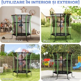 HOMCOM Trambulină Elastică pentru Copii 3-10 Ani cu Intrare cu Fermoar și Bare Căptușite, Ø163.5x190 cm, Verde | Aosom Romania