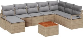 vidaXL Set de canapele pentru grădină cu pernă 9 pcs Bej poliratan