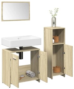 vidaXL Set mobilier de baie, 3 piese, stejar sonoma, lemn prelucrat