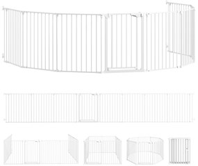 PawHut Gard pentru Câini cu 8 Panouri Modulabile cu Închidere Automată, din Oțel și ABS, 61x3x75 cm, Alb | Aosom Romania