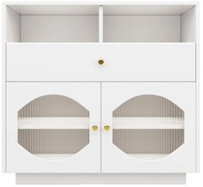 Bufet de bucătărie cu uși din sticlă, Alb | Aosom Romania