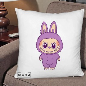 Perna Personalizata Labubu Violet Solo, 40x40 cm, Alb Pufos, Husa Detasabila, Perna Inclusa, BEKZ®