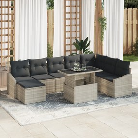 vidaXL Set canapele grădină , 9 piese, cu perne, gri deschis, rattan polimeric