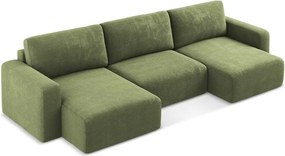 Colțar verde extensibil/cu spațiu de depozitare cu tapițerie din chenille (în formă de "U") Kona – Makamii