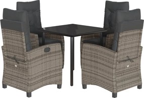 vidaXL Set mobilier de grădină cu perne, 5 piese, gri, poliratan