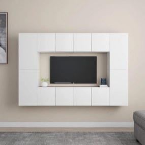 Set de dulapuri TV, 8 piese, alb, PAL Alb, 60 x 30 x 30 cm, 1