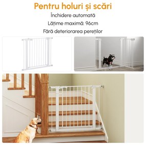 Poarta de siguranta pentru caini PawHut, 75-96cm, alb | Aosom Romania