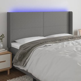 3123791 vidaXL Tăblie de pat cu LED, gri închis, 203x16x118/128 cm, textil