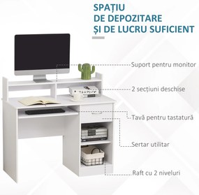 HOMCOM Birou Modern pentru Calculator Spațiu de Lucru Optimizat 104x48x95.5 cm Design Elegant în Alb | Aosom Romania