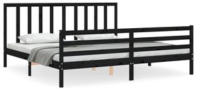 3193815 vidaXL Cadru pat cu tăblie 200x200 cm, negru, lemn masiv