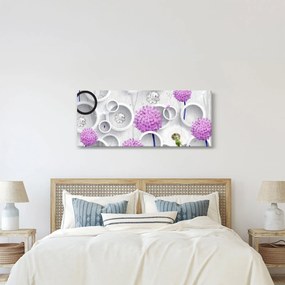 Tablou cu abstracție 3D cu cercuri și flori (120x50 cm)