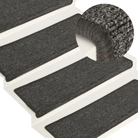 Covorașe de trepte de scară, 15 buc., gri și negru, 65x21x4 cm