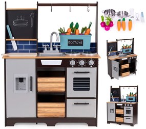 Bucătărie din lemn pentru copii cu grădină de legume și accesorii
