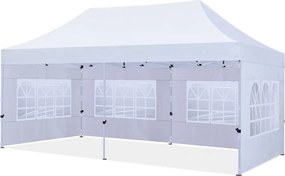 ABCCANOPY – Cort pavilion pliabil 6x3 m, înălțime reglabilă 3 trepte, pereți cu ferestre transparente, impermeabil, protecție împotriva zăpezii și ploii, Alb,