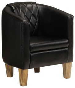 vidaXL Fotoliu tubular, negru, piele naturală