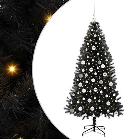 vidaXL Brad de Crăciun cu 300 LED cu suport Negru 180 cm PVC