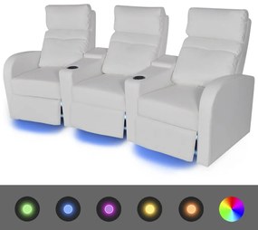 Canapea rabatabila cu 3 locuri cu LED piele artificiala alb Alb, Canapea cu 3 locuri