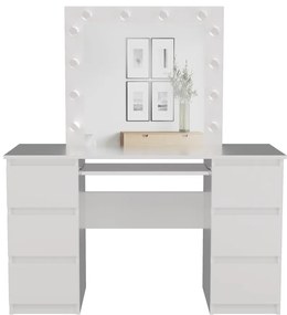 SEA542 - Set Masa toaleta, 130 cm, masa machiaj cu oglinda LED, masuta vanity - Alb Mat