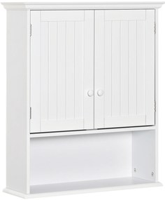 kleankin Dulap de Baie Suspendat cu Dulăpior, 2 Uși cu Închidere Magnetică și Raft Deschis, 60x20x70.5 cm, Alb | Aosom Romania