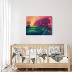 Tablou pe sticlă - Pictură în ulei, călătorie într-un țărăm fantastic (70x50 cm)