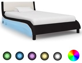 280362 vidaXL Cadru de pat cu LED, negru și alb, 90 x 200 cm, piele ecologică
