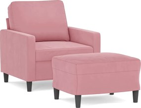 vidaXL Fotoliu canapea cu taburet, roz, 60 cm, catifea