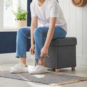 Taburet cu capac si spatiu depozitare, textil / MDF, gri, Songmics