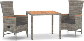 vidaXL Set mobilier de grădină cu perne, 3 piese, gri, poliratan