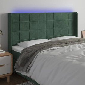 3124111 vidaXL Tăblie de pat cu LED, verde închis, 183x16x118/128 cm, catifea