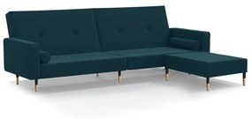 3080523 vidaXL Canapea extensibilă cu 2 locuri, cu taburet, albastru, catifea