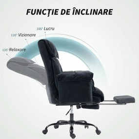 HOMCOM Scaun de Birou Directorial în Catifea cu Suport pentru Picioare și Spumă de Înaltă Reziliență, Fotoliu de Birou Reclinabil cu Spătar Înalt, Brațe Îmbunătățite, Înălțime Reglabilă și Roți, Negru | Aosom Romania