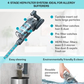 Klarstein LARMA, aspirator, fără fir, fără sac, timp de funcționare maxim 45 min, LED