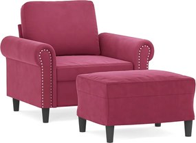 vidaXL Fotoliu canapea cu taburet, roșu vin, 60 cm, catifea