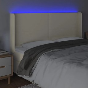 Tablie de pat cu LED, crem, 203x16x118 128 cm, piele ecologica 1, Crem, 203 x 16 x 118 128 cm