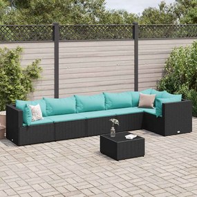 vidaXL Set mobilier de grădină cu perne, 7 piese, negru, poliratan