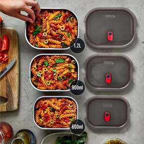 Cutie alimentara Black+Blum Meal Prep FBSS-BX-M017, 900 ml, Dreptunghiular, Potrivit pentru cuptor, Fara BPA, Otel inoxidabil, Gri/Rosu