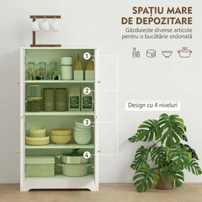 HOMCOM Comodă Bucătărie, Dulap Bucătărie cu 2 Dulapuri, 4 Uși Arcuite, 2 Rafturi Reglabile, cu Dispozitiv Anti-Răsturnare, 60x30x110 cm, pentru Sala de Masă, Living, Alb | Aosom Romania