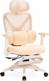 DeluxStar YX-977 NEXOR PRO FOAM SEAT – Scaun Ergonomic cu Suport Lombar 3D, Tetieră 3D, Cotiere 4D, Șezut Glisant, Înclinare 140°, Suport pentru Picioare, Bej
