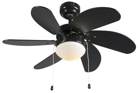 Ventilator de tavan negru cu imprimeu lemn 80cm cu șnur - Fresh