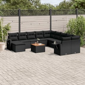 3257189 vidaXL Set mobilier de grădină cu perne, 14 piese, negru, poliratan