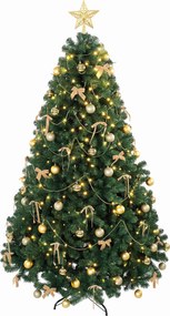 HOMCOM Brad de Crăciun Artificial 180 cm cu 240 Lumini LED, 755 Ramuri din PVC, Stea, Globuri, Fundițe, Verde | Aosom Romania