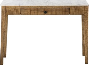 Consolă rustică din lemn de mango maro cu blat de marmură, 110x28x76 cm, „Hauge"