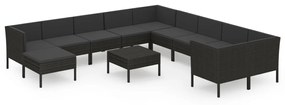 3094521 vidaXL Set mobilier de grădină cu perne, 12 piese, negru, poliratan