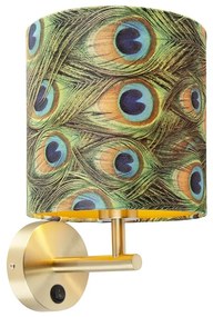 Lampă de perete vintage aurie cu abajur din catifea 20/20/20 paun - Combi