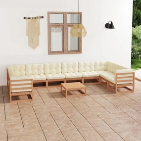 3077327 vidaXL Set mobilier grădină cu perne, 11 piese, maro, lemn masiv pin