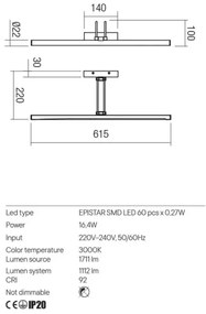 Aplică LED pentru tablouri IKON Redo 01-3473 LED/16,4W/230V 61,5 cm CRI 92 alamă